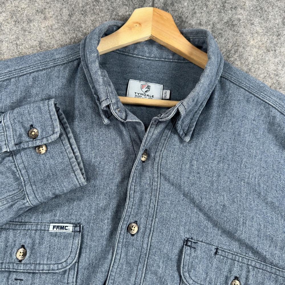 Tyndale Flame Resistant Shirt Mens XL Blue FR Work Button Front USA Cotton Nylon